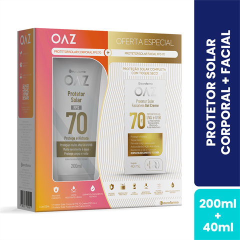 Kit Protetor Solar OAZ 70FPS Corporal 200ml + Facial 40ml