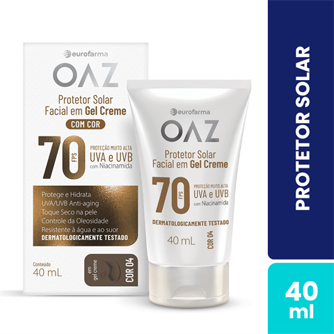 Protetor Solar Facial OAZ Gel Creme FPS70 Cor 04 Com 40ml