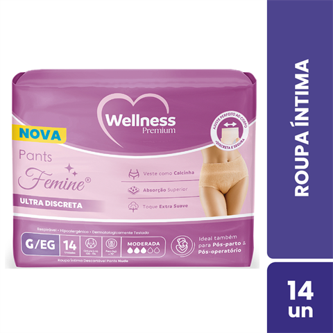 Roupa Íntima Wellness Premium Femine Pants G/XG Com 14 Unidades