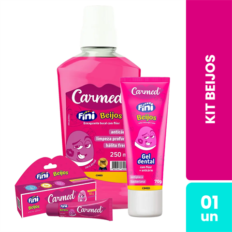 Kit Carmed Fini Beijos Gel Dental 70g + Enxaguante Bucal 250ml + Hidratante Labial 10g