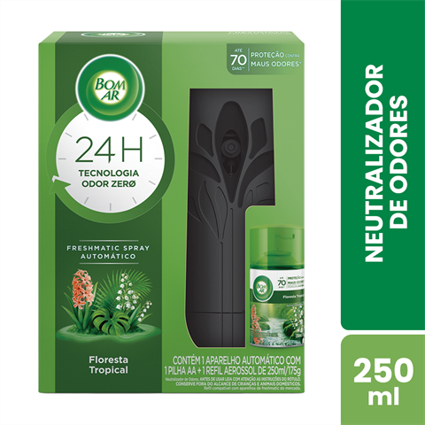 Kit Bom Ar Neutralizador De Odores Automático Floresta Tropical Freshmatic + Refil Com 250ml