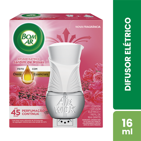 Kit Bom Ar Jardim De Rosas Difusor Elétrico + Refil Com 16ml