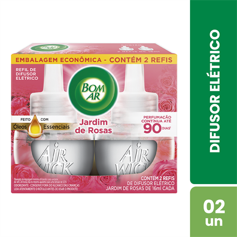 Pack Refil Para Difusor Elétrico Bom Ar Jardim de Rosas 16ml Com 30% De Desconto No 2º Refil