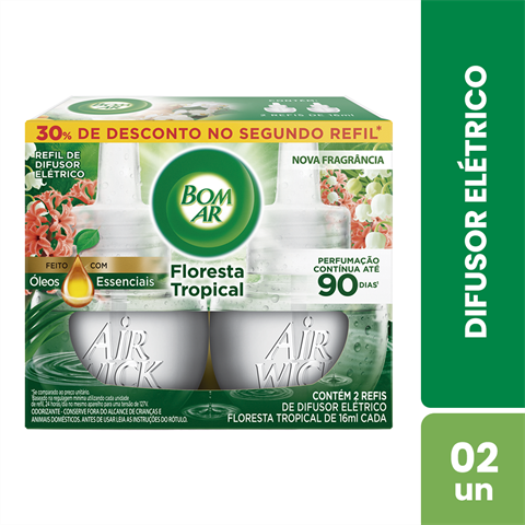 Pack Refil Para Difusor Elétrico Bom Ar Floresta Tropical 16ml Com 30% De Desconto No 2º Refil