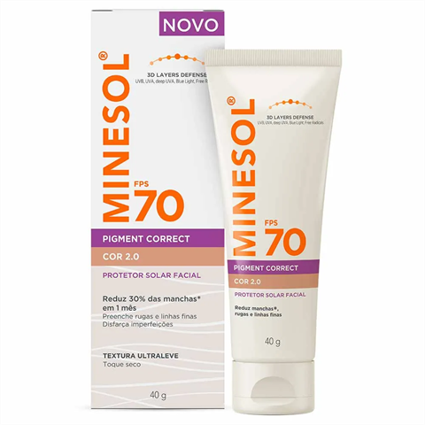 Protetor Solar Facial Minesol Pigment Correct FPS70 Cor 2.0 Com 40g