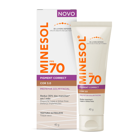 Protetor Solar Facial Minesol Pigment Correct FPS70 Cor 3.0 Com 40g