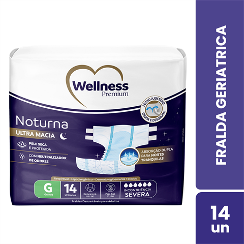 Fralda Geriátrica Wellness Premium Noturna Jumbo M Com 16 Unidades