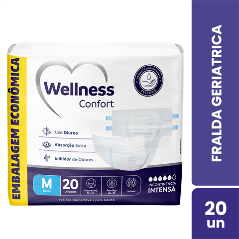 Fralda Geriátrica Wellness Confort Jumbo M Com 20 Unidades