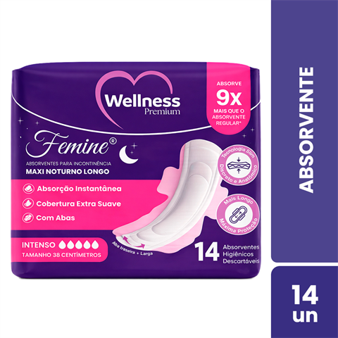 Absorvente Wellness Premium Feminine Maxi Noturno Com 14 Unidades