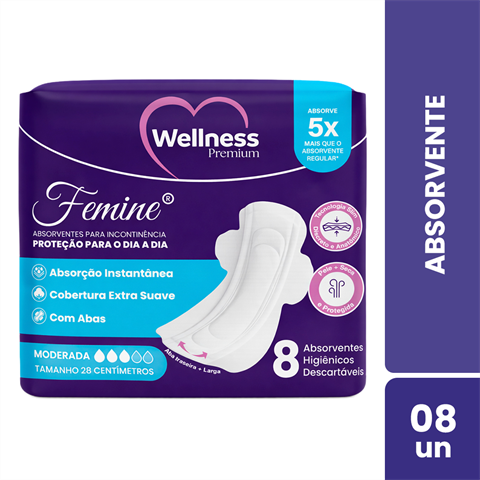 Absorvente Wellness Premium Feminine Proteção Dia a Dia Com 8 Unidades