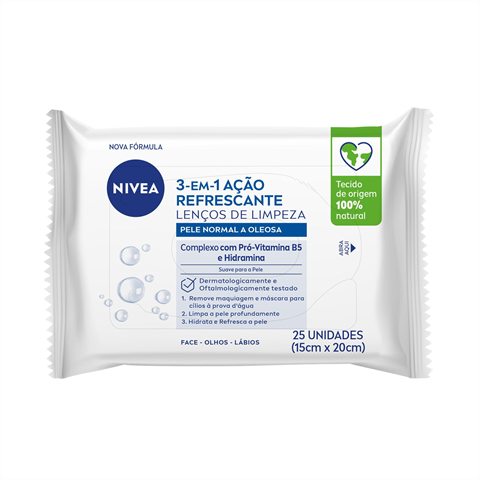 Lenços de Limpeza e Demaquilante Nivea 3 em 1 Azul Com 25 Unidades