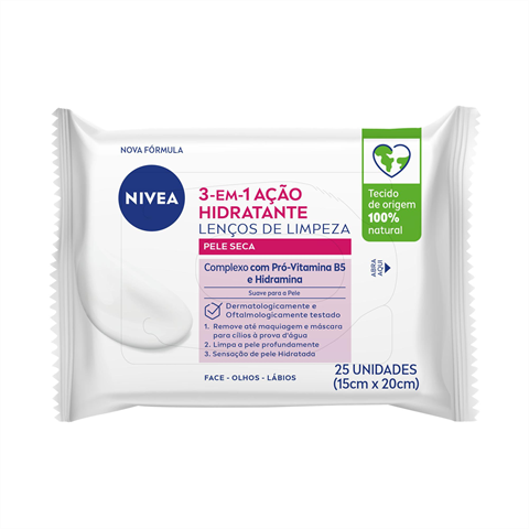 Lenços de Limpeza e Demaquilante Nivea 3 em 1 Rosa Com 25 Unidades