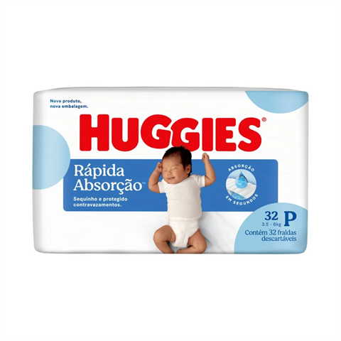Fralda Infantil Huggies Rápida Absorção P Jumbo Com 32 Unidades