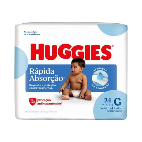 Fralda Infantil Huggies Rápida Absorção G Jumbo Com 24 Unidades