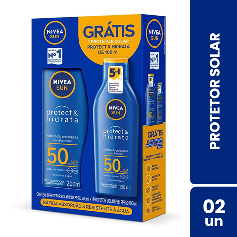 Kit Protetor Solar Corporal Nivea Sun Protege e Hidrata FPS50 200ml Mais 100ml Grátis