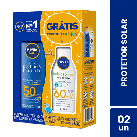Kit Protetor Solar Nivea Sun Protege e Hidrata FPS50 200ml Mais Kids 100ml Grátis