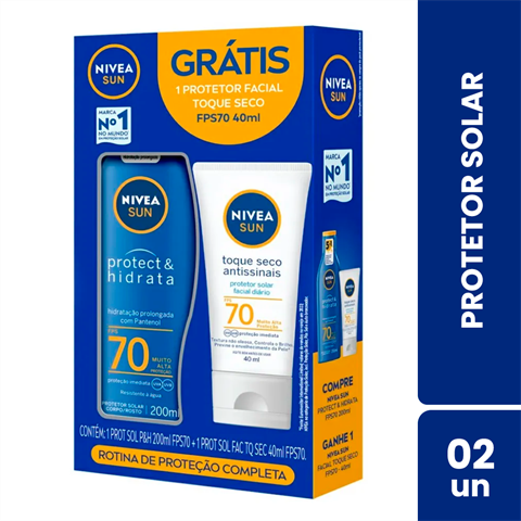 Kit Protetor Solar Nivea Sun FPS70 200ml Mais Facial Antissinais FPS70 Grátis