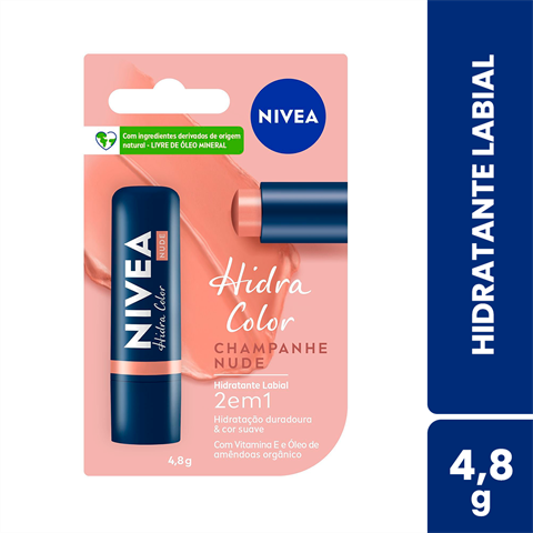 Hidratante Labial Nivea Hidra Color Champanhe Nude Com 4,8g