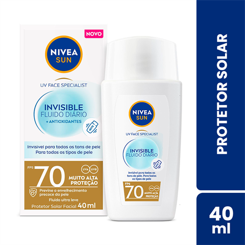 Protetor Solar Facial Nivea Sun Invisible Fluido Diário FPS70 Com 40ml
