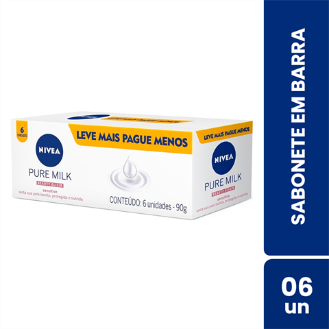 Pack Sabonete Em Barra Nivea Pure Milk Sensitive Com 6 Unidades De 90g