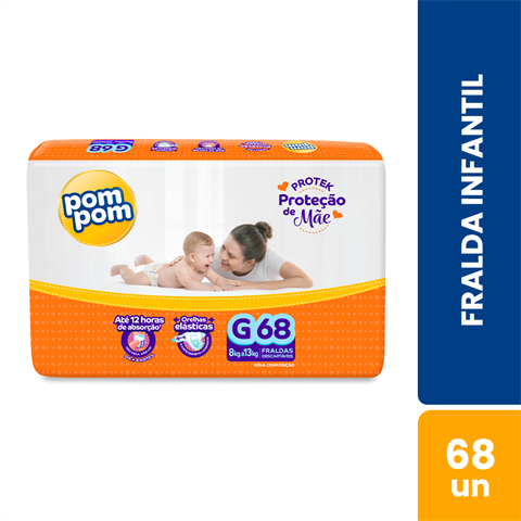 Fralda Infantil Pom Pom Protek G Com 68 Unidades