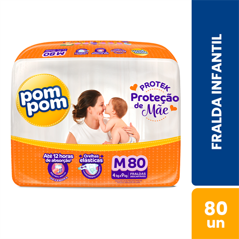 Fralda Infantil Pom Pom Protek M Com 80 Unidades