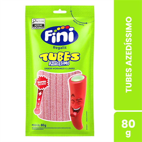 Bala Fini Tubes Azedíssimo Sabor Morango E Limão Com 80g