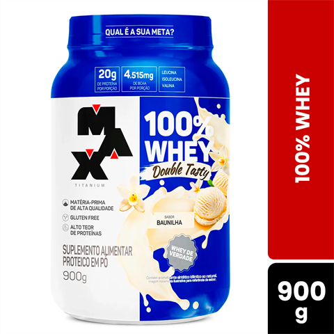 100% Whey Max Titanium Double Tasty Sabor Baunilha Com 900g