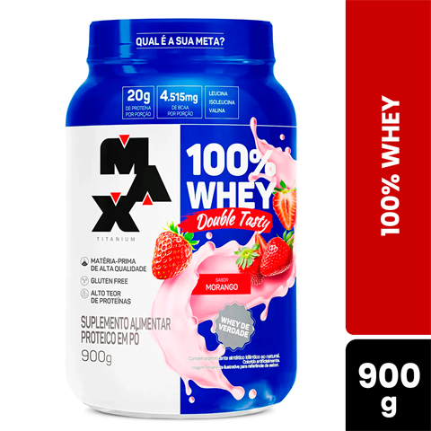 100% Whey Max Titanium Double Tasty Sabor Morango Com 900g