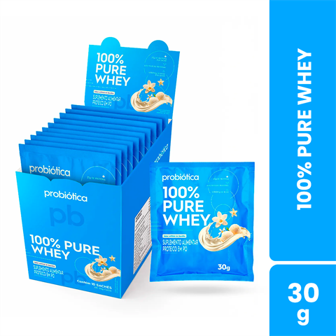 100% Pure Whey Probiótica Monodose Sabor Baunilha Com 10 Unidades De 30g