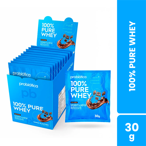 100% Pure Whey Probiótica Monodose Sabor Chocolate Com 10 Unidades De 30g