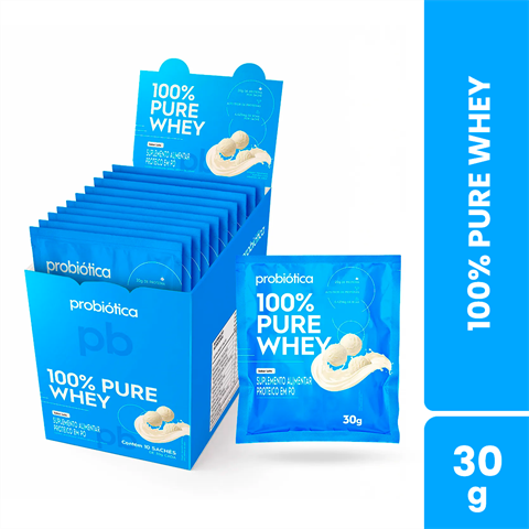 100% Pure Whey Probiótica Monodose Sabor Leite Com 10 Unidades De 30g