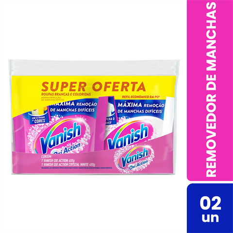 Removedor De Manchas Vanish Em Pó Refil Pink 400g + Crystal White 400g