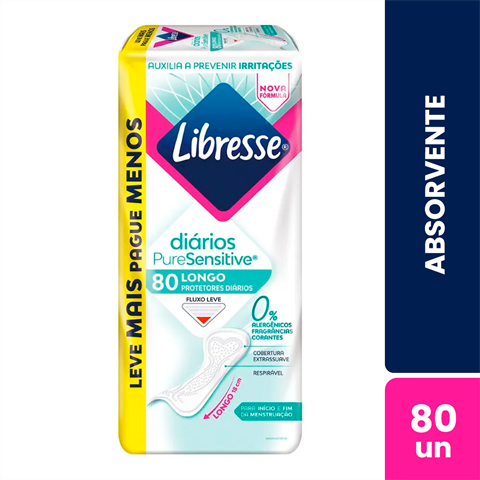 Protetores Diários Libresse PureSensitive Longo Com 80 Unidades