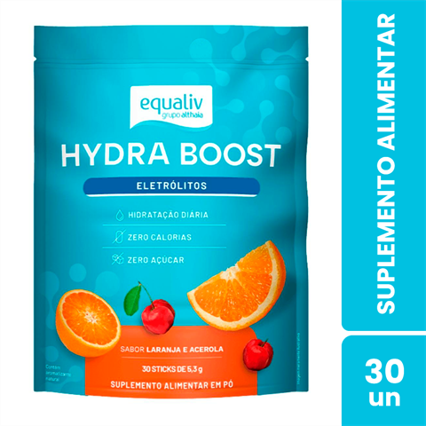 Suplemento Alimentar Em Pó Equaliv Hydra Boost Laranja E Acerola Com 30 Sticks De 5,3g