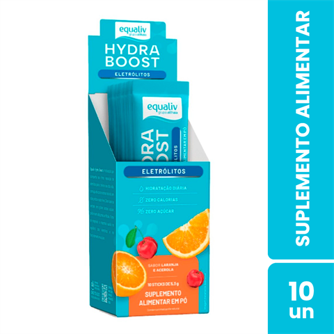 Suplemento Alimentar Em Pó Equaliv Hydra Boost Laranja E Acerola Com 10 Sticks De 5,6g