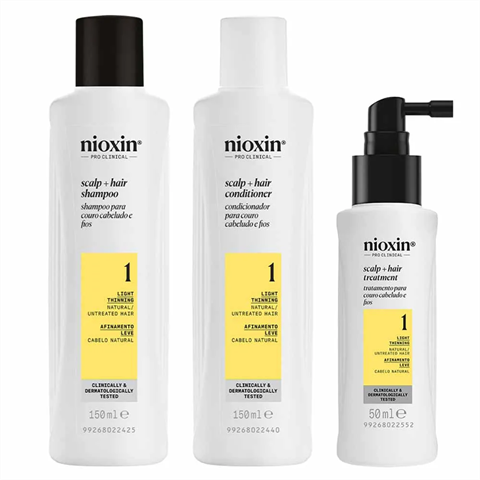 Kit Nioxin Sistema 1 Afinamento Leve Shampoo 150ml + Condicionador 150ml + Tratamento 50ml