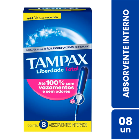 Absorvente Interno Tampax Liberdade Total Fluxo Moderado Com 8 Unidades