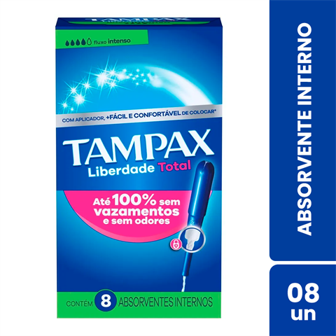 Absorvente Interno Tampax Liberdade Total Fluxo Intenso Com 8 Unidades