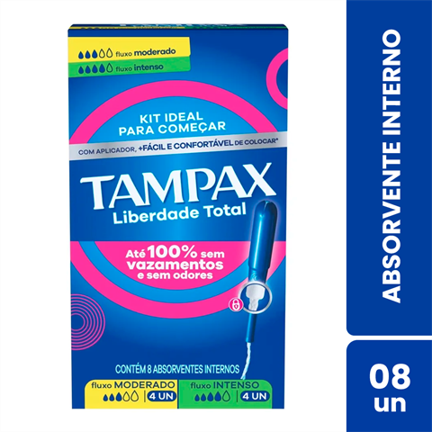 Kit Absorvente Interno Tampax Fluxo Moderado 4 Unidades + Fluxo Intenso 4 Unidades