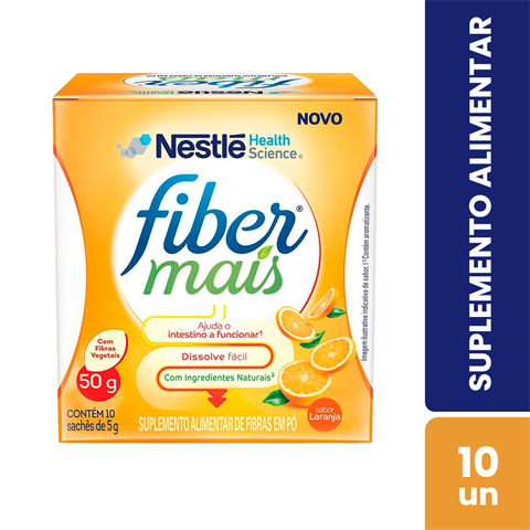 Suplemento Alimentar Nestlé Fiber Mais Sabor Laranja Com 10 Sachês De 5g
