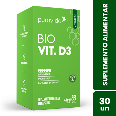 Suplemento Alimentar Puravida Bio Vit. D3 C/30 Cápsulas