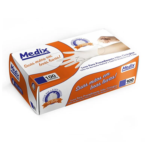 Luva De Procedimento Medix Latex Com Pó M C/100 Unidades