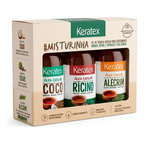 Kit Óleo Capilar Keratex Ricino + Coco + Alecrim Com 60ml Cada