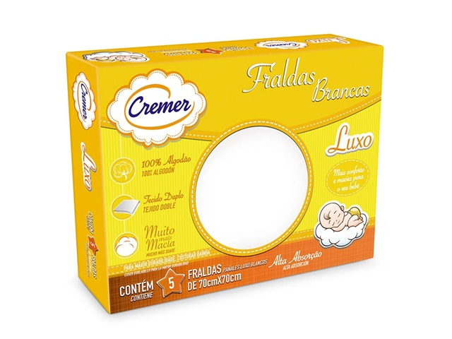 Fralda Infantil Cremer de Pano Luxo Branca 70x70cm com 5 unidades