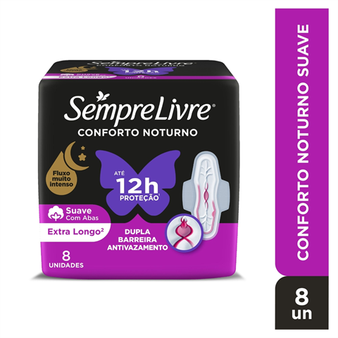 Absorvente Sempre Livre Conforto Noturno Cobertura Suave Com Abas Com 8 Unidades