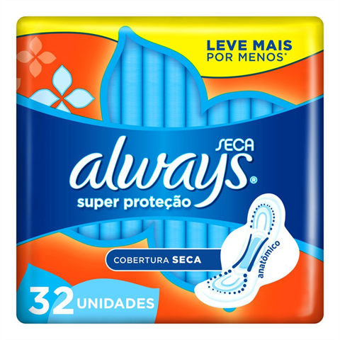 Absorvente Always Super Proteção Cobertura Seca Com Abas Com 32 Unidades