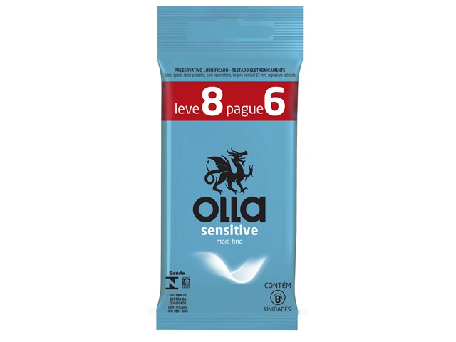 Preservativo Olla Lubrificado Sensitive Leve 8 Pague 6 Unidades