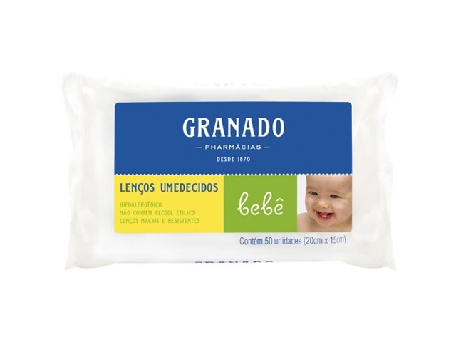 Lenço Umedecido Granado Bebê Tradicional Com 50 Unidades