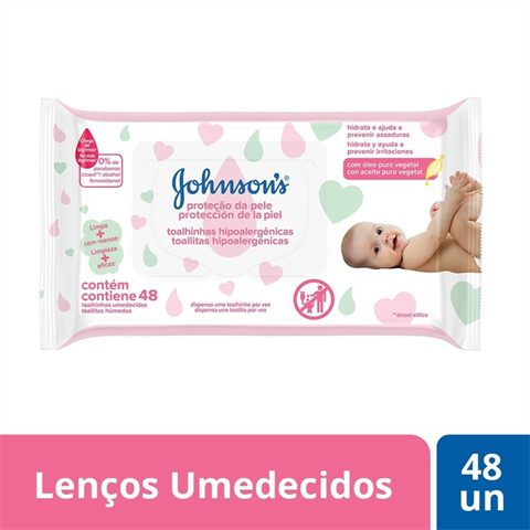 Lenço Umedecido Johnson's Baby Proteção Da Pele Com 48 Unidades